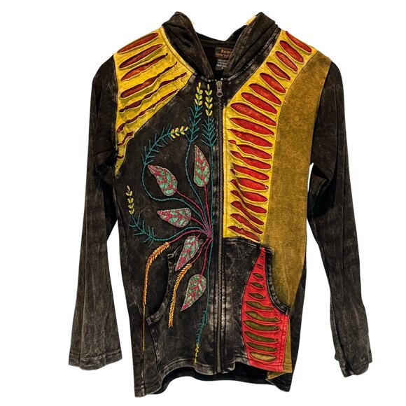 Rising International Stone Washed Embroidered Zip Front Hoodie - size Small - Picture 1 of 5